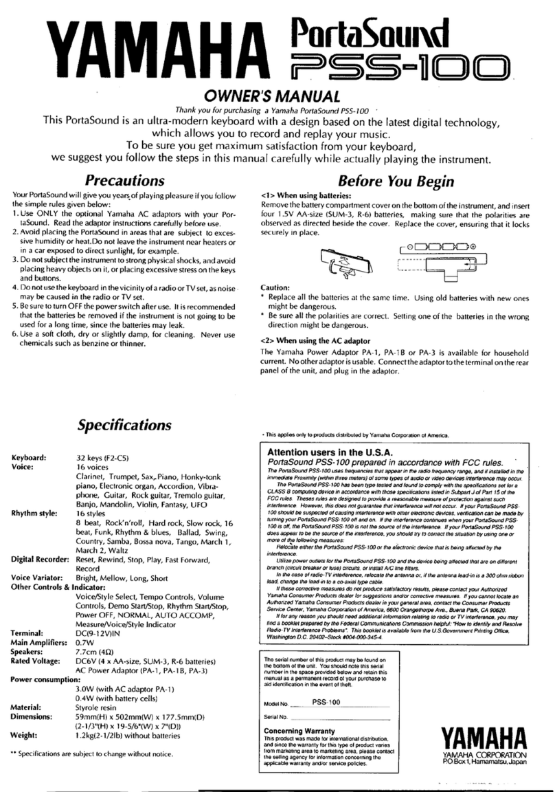 Yamaha PortaSound PSS-100 User manual