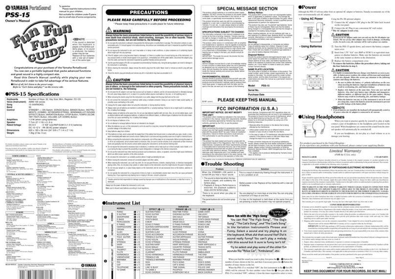 Yamaha PortaSound PSS-15 User manual