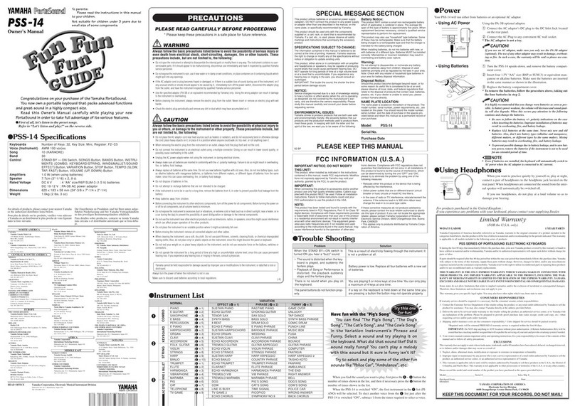 Yamaha PortaSound PSS-14 owner's manual