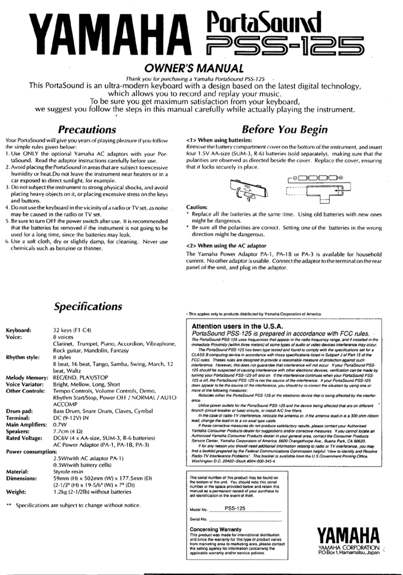 Yamaha PortaSound PSS-125 User manual