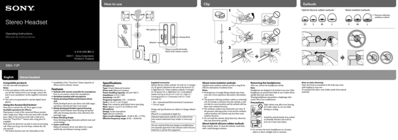 Sony XBA-1VP operating instructions