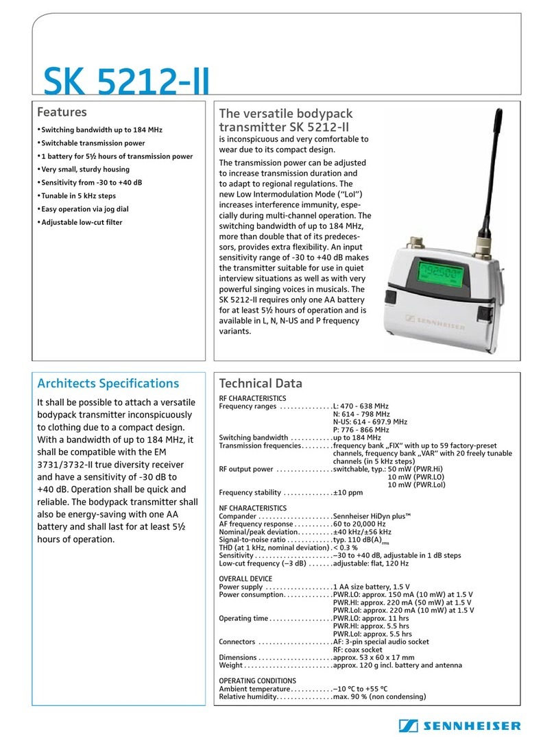Sennheiser SK 5212-II - FREQUENCY TABLES Product sheet