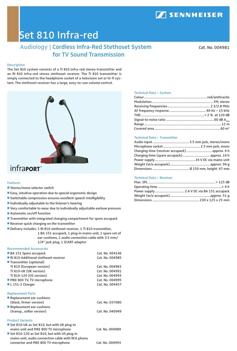 Sennheiser Audiology SET 810 Infra-red Specifications