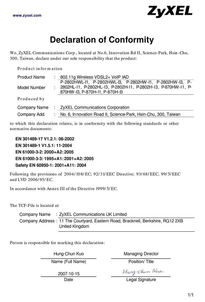 ZyXEL Communications P-2802H-I1 Declaration of conformity