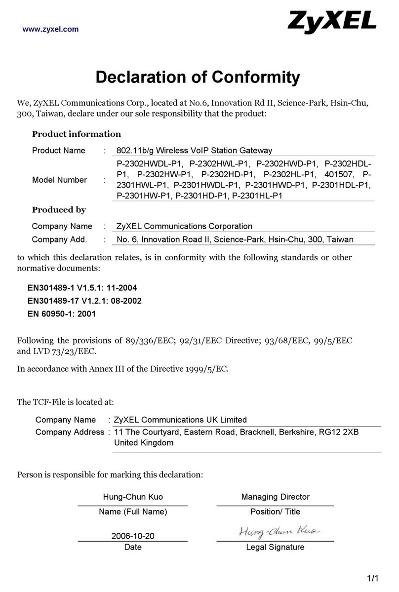 ZyXEL Communications P-2302HW-P1 Series Declaration of conformity