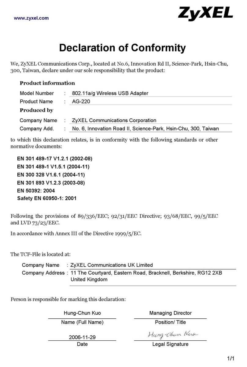 ZyXEL Communications AG-220 Declaration of conformity