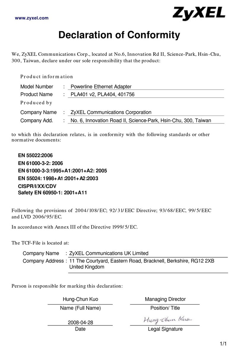 ZyXEL Communications PLA-401 v2 Declaration of conformity