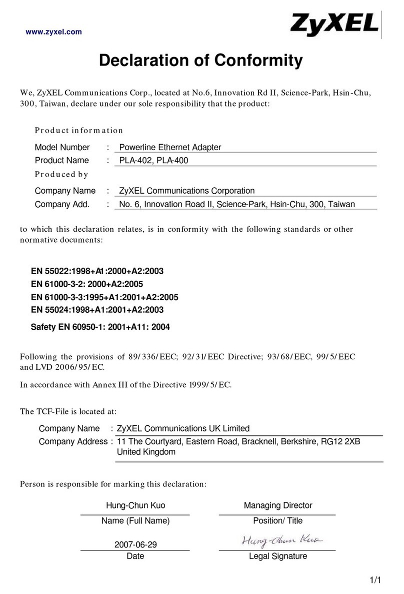 ZyXEL Communications PLA-400 Declaration of conformity
