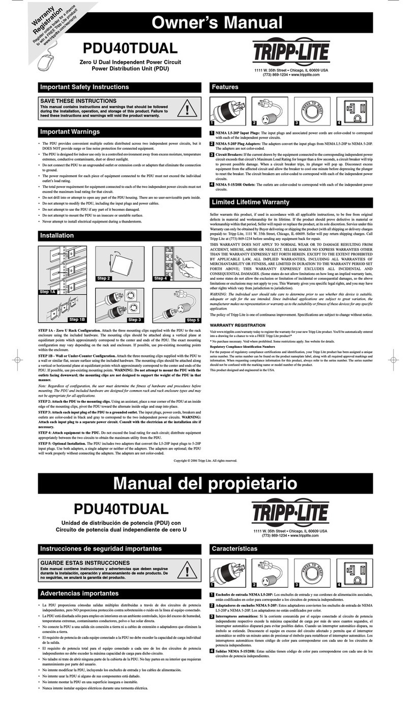 Tripp Lite PDU40TDUAL User manual