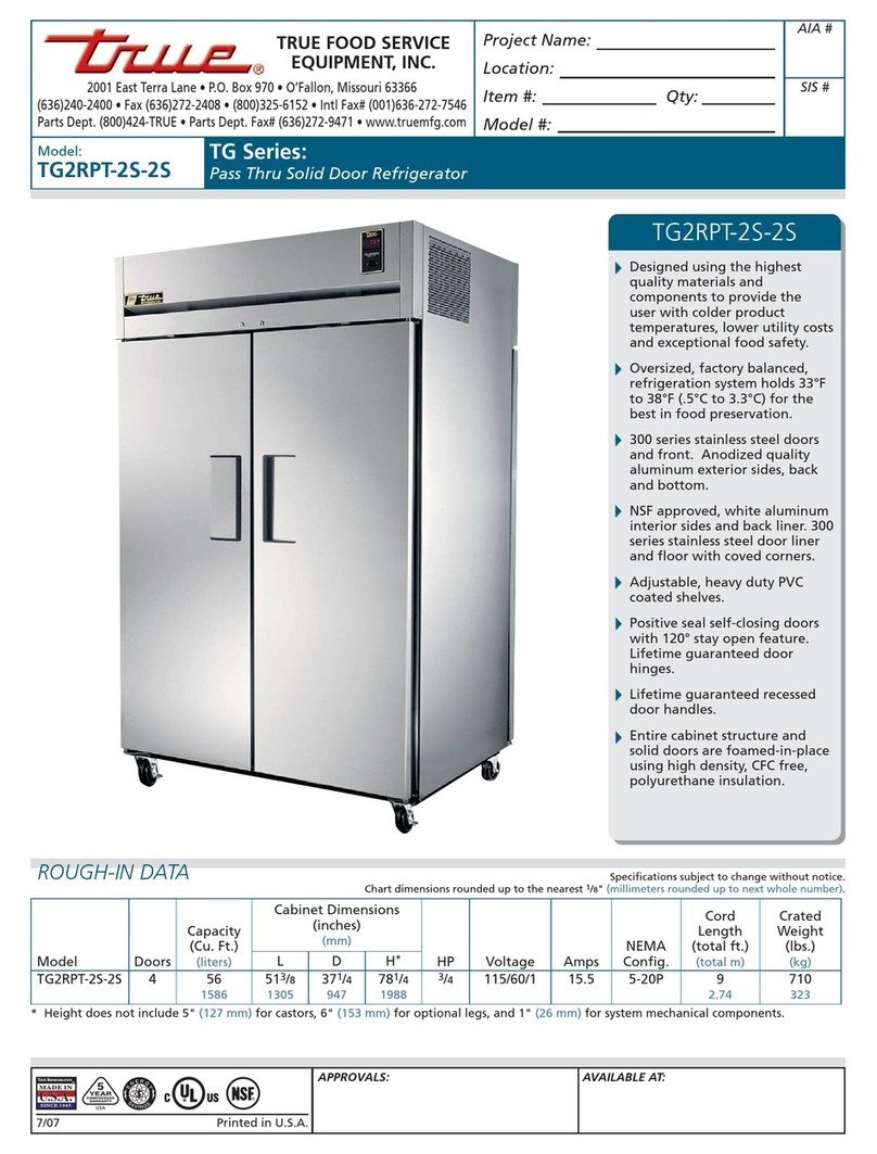 True TG2RPT-2S-2S Specifications
