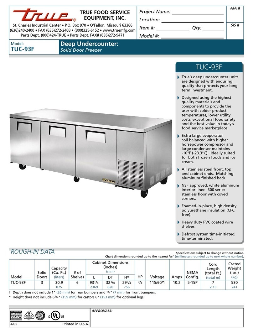 True TUC-93F Specifications