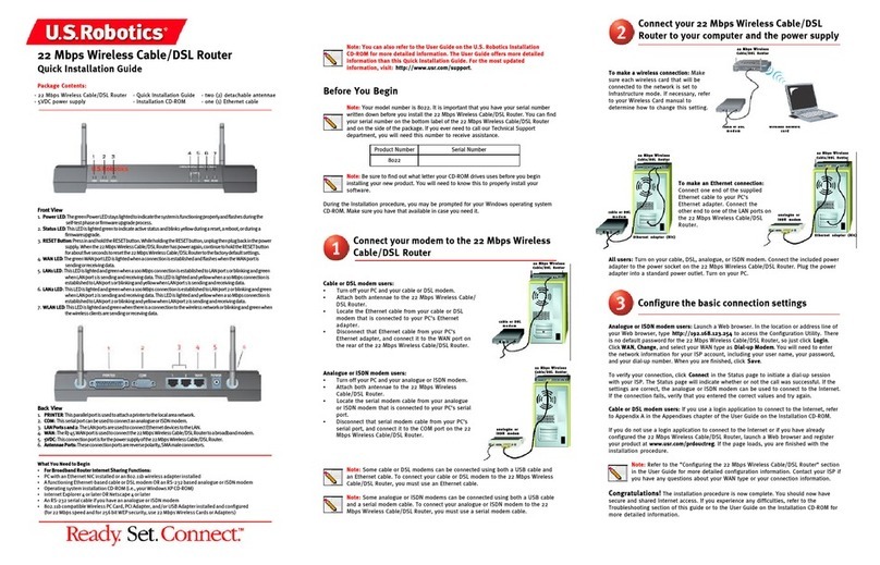 US Robotics USR8022 Quick installation guide