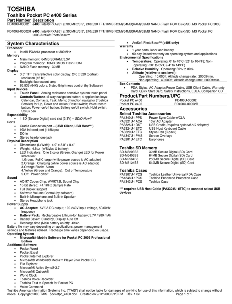 Toshiba e400 Series Specifications