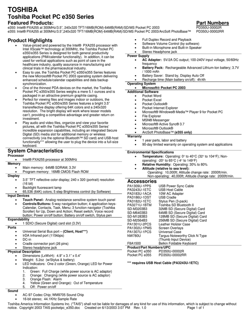 Toshiba e350 Series Specifications