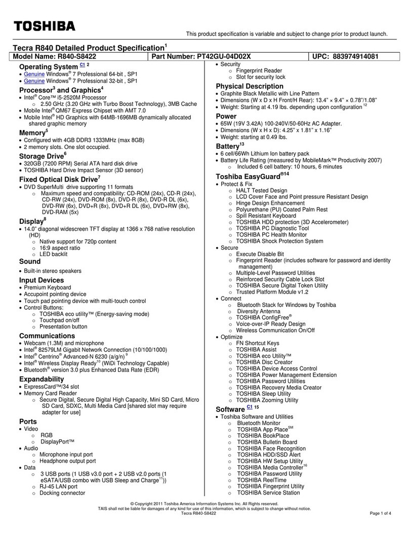 Toshiba R840-S8422 Specifications