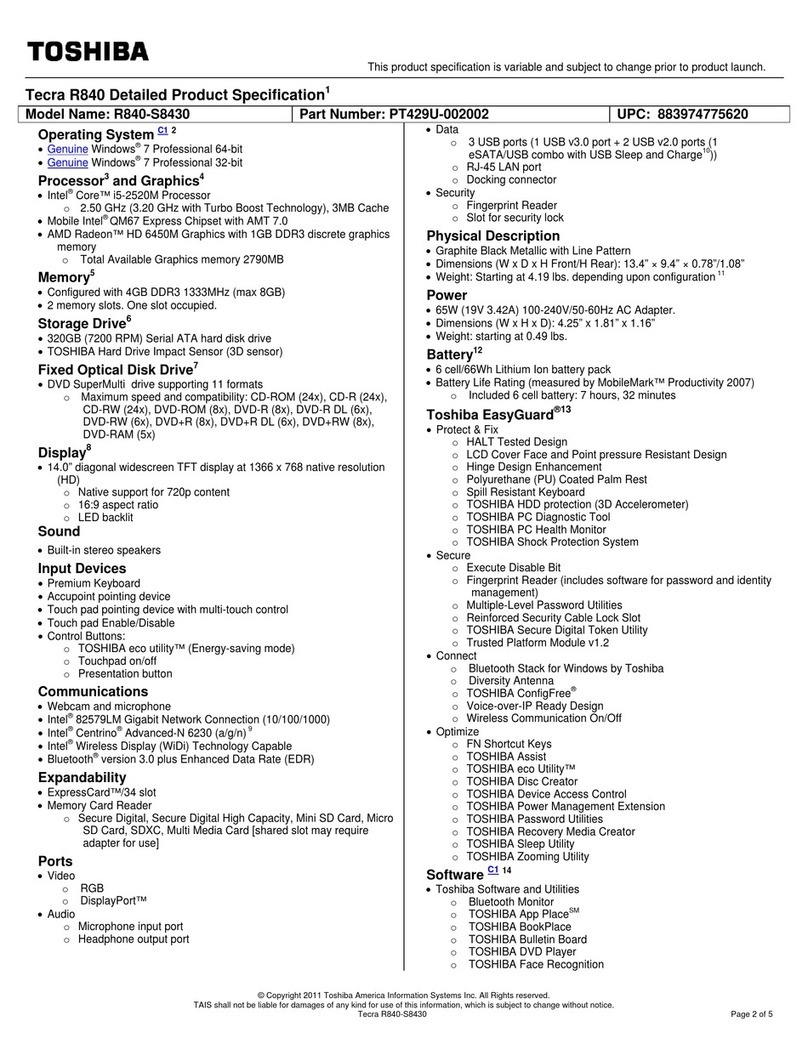 Toshiba R840-S8430 User manual