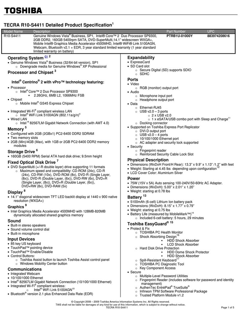 Toshiba Tecra R10-S4411 User manual