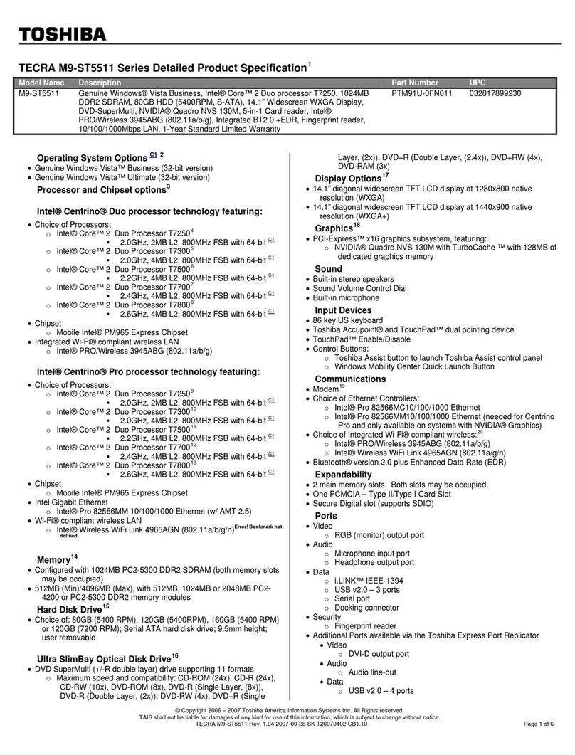 Toshiba Tecra M9-ST5511 Specifications