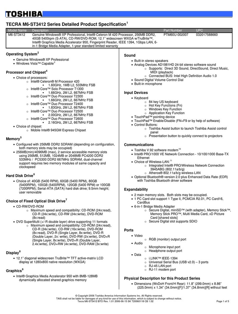 Toshiba M6-ST3412 Specifications
