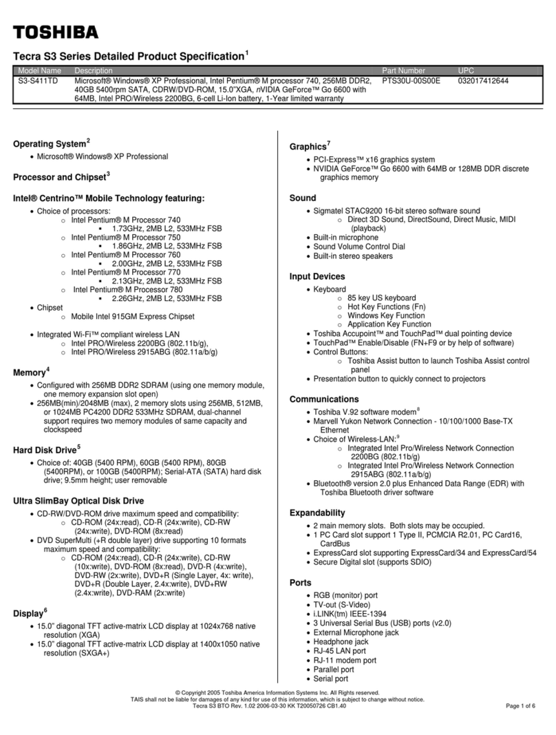 Toshiba S3-S411TD Specifications