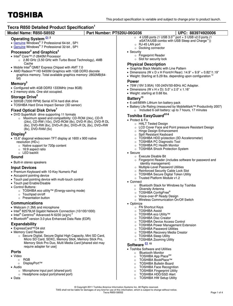 Toshiba R850-S8552 User manual