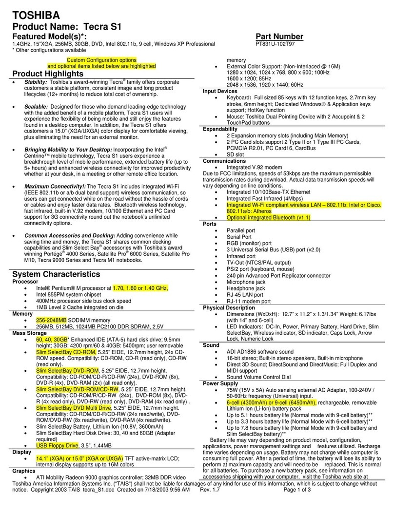Toshiba TECRA S1 Series User manual