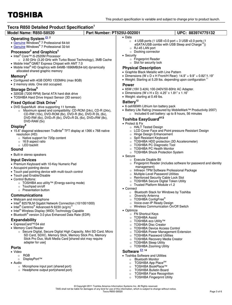 Toshiba R850-S8520 User manual