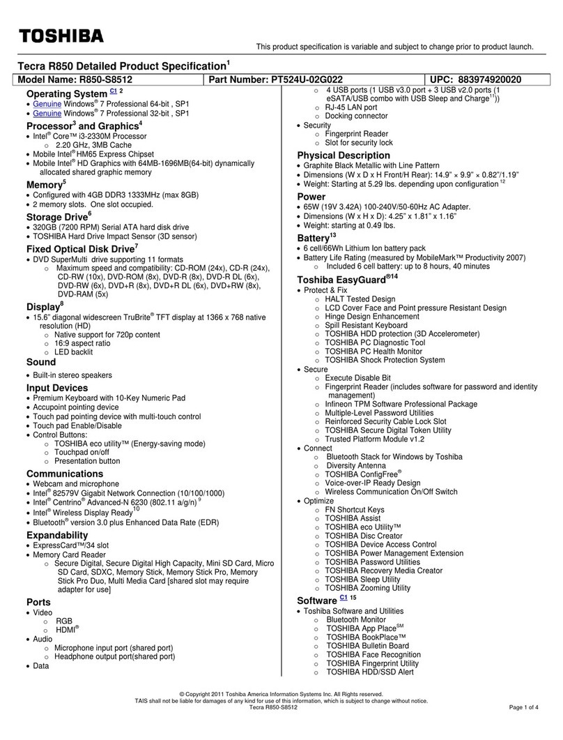 Toshiba R850-S8512 User manual