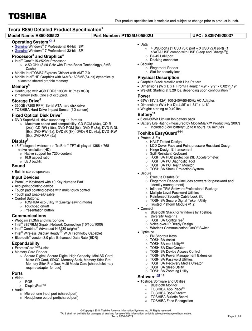 Toshiba R850-S8522 User manual