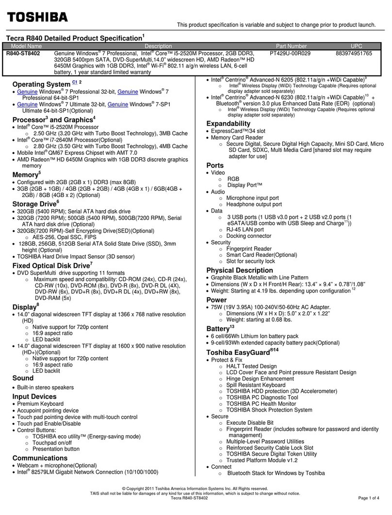 Toshiba R840-ST8402 Specifications