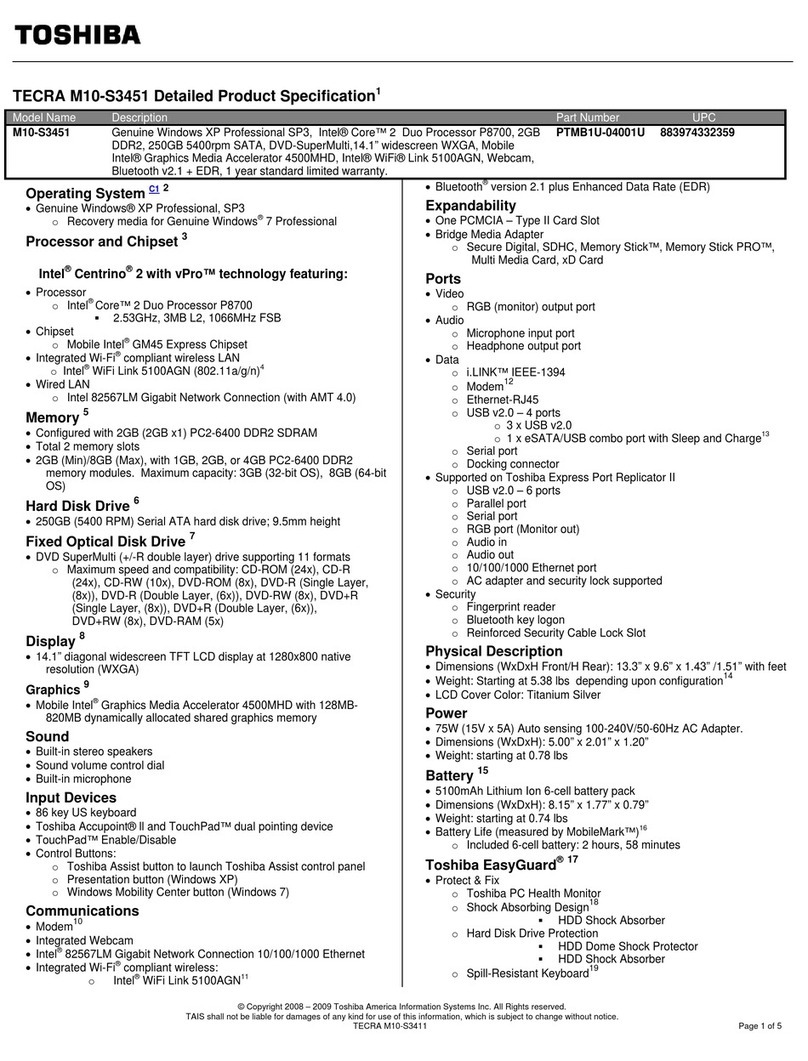 Toshiba Tecra M10-S3451 Specifications