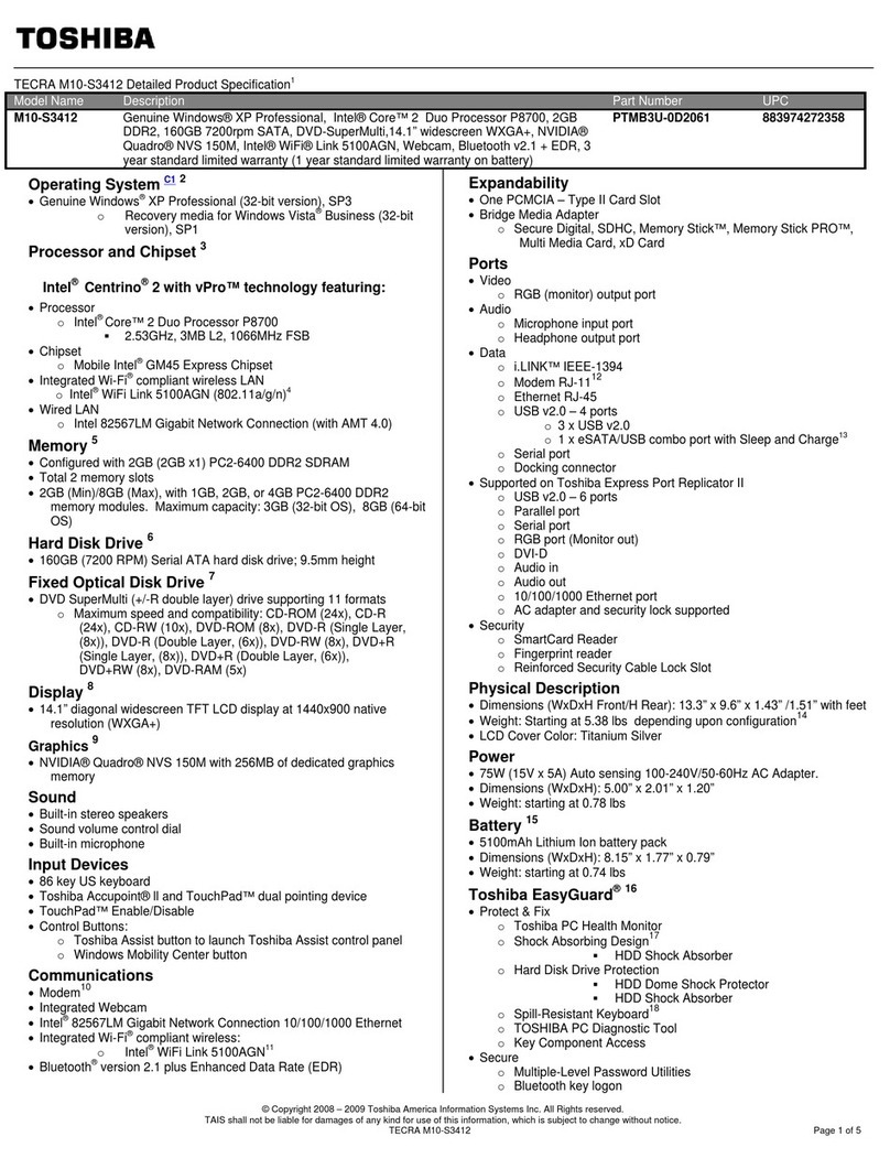 Toshiba Tecra M10-S3412 User manual