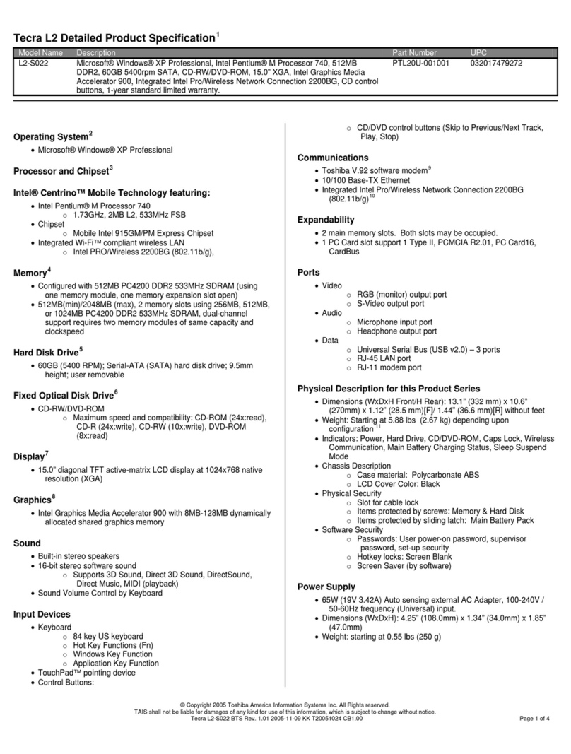 Toshiba L2-S022 Specifications