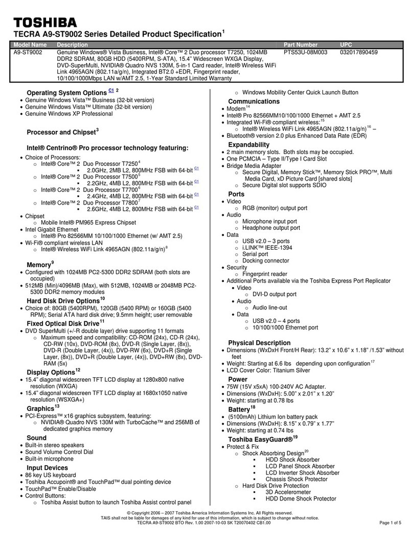 Toshiba A9-ST9002 Specifications