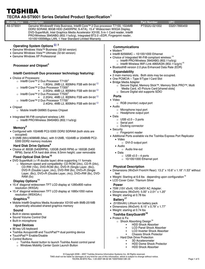 Toshiba A9-ST9001 Specifications