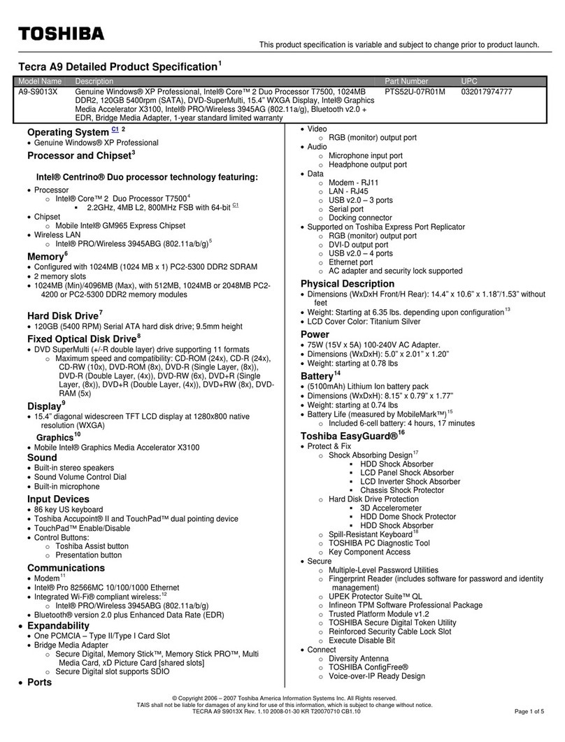 Toshiba A9-S9013X Specifications