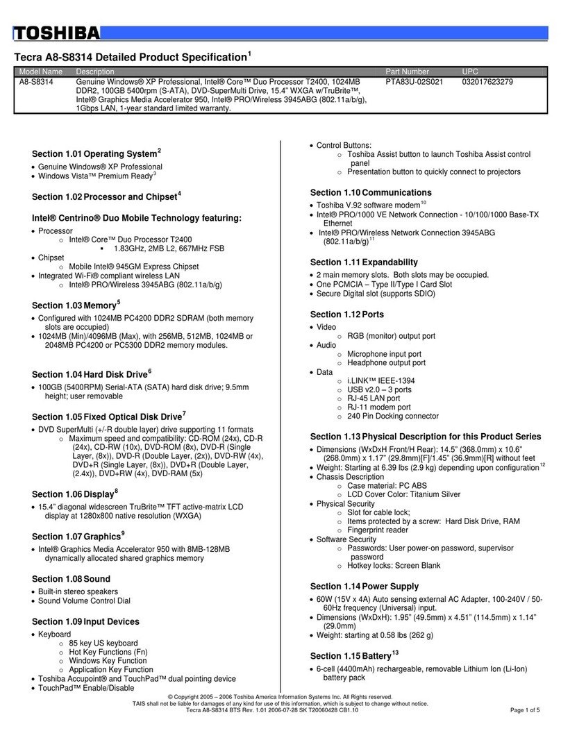 Toshiba A8-S8314 Specifications