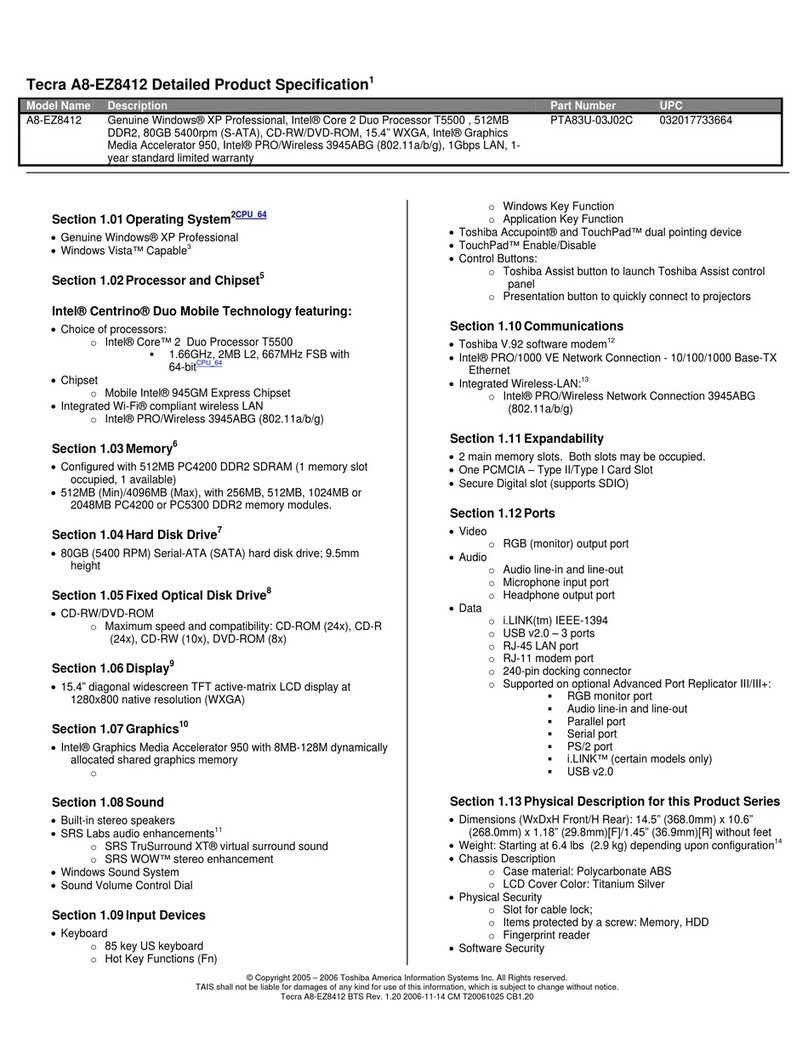 Toshiba Tecra A8-EZ8412 Specifications