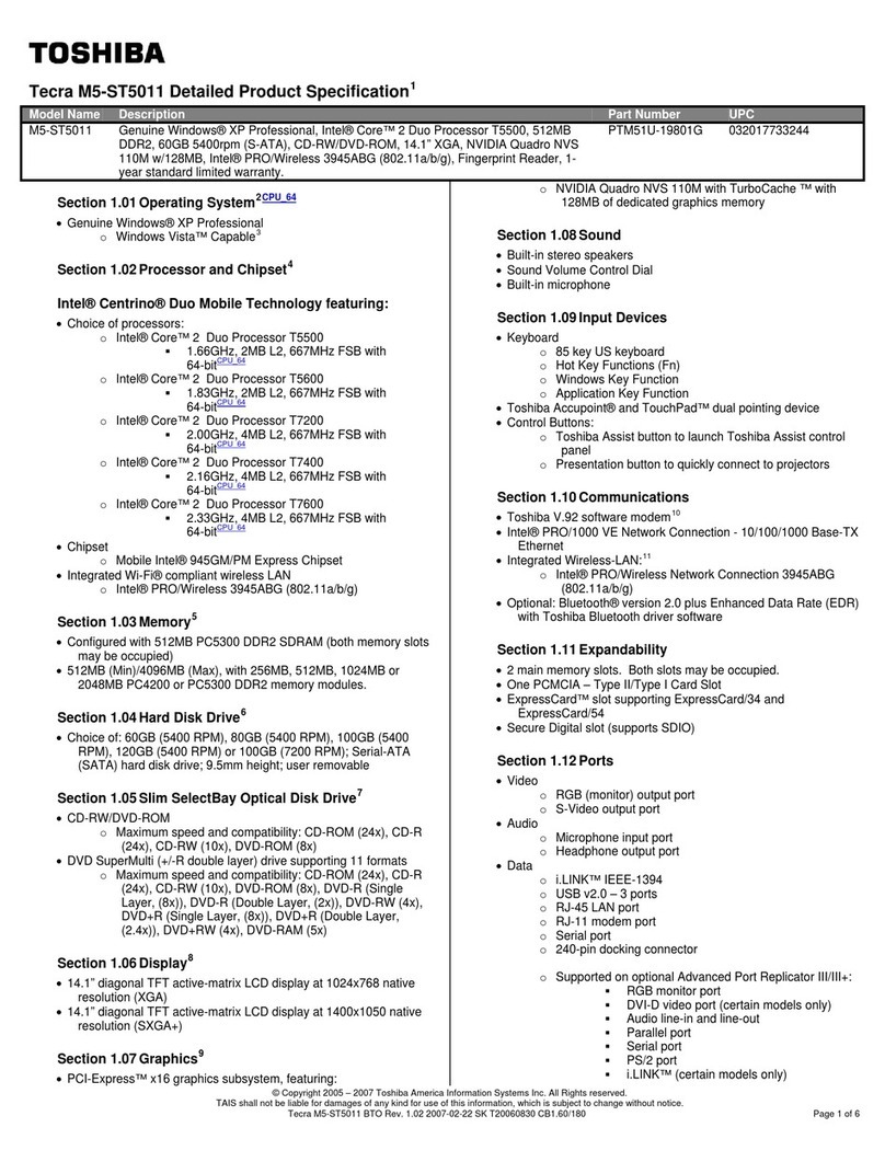 Toshiba Tecra M5-ST5011 Specifications