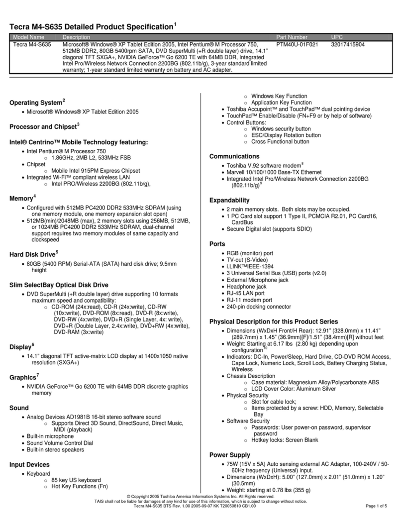 Toshiba M4-S635 Specifications