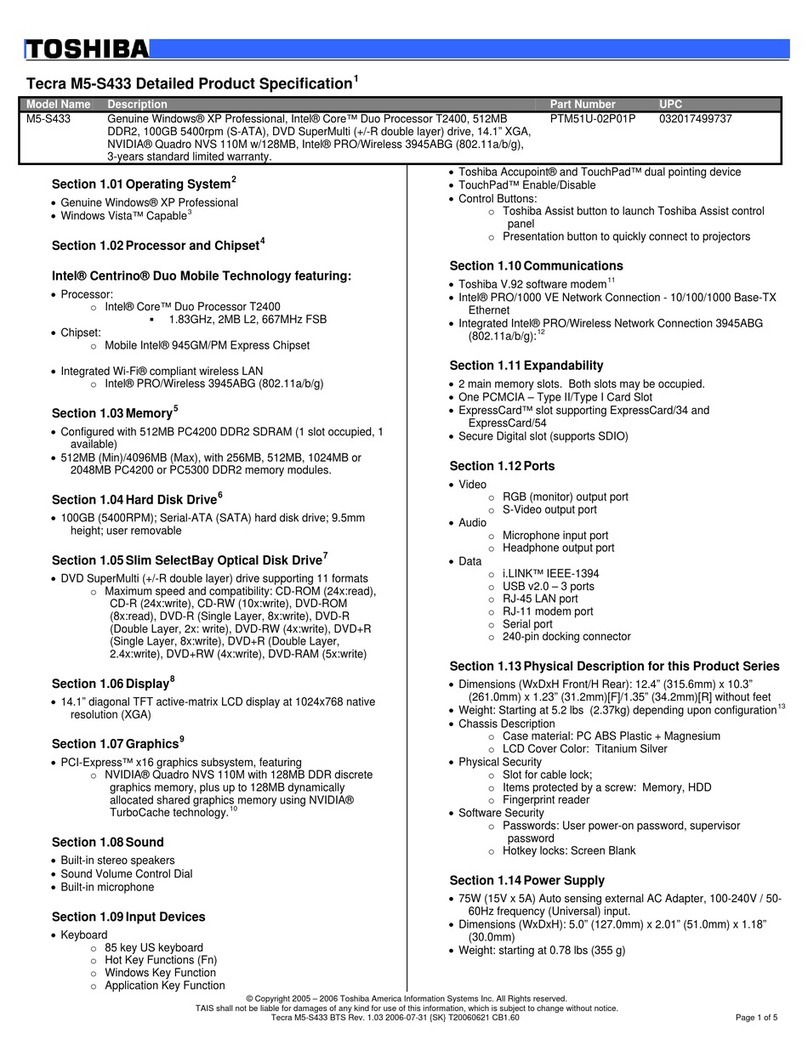 Toshiba M5-S433 Specifications