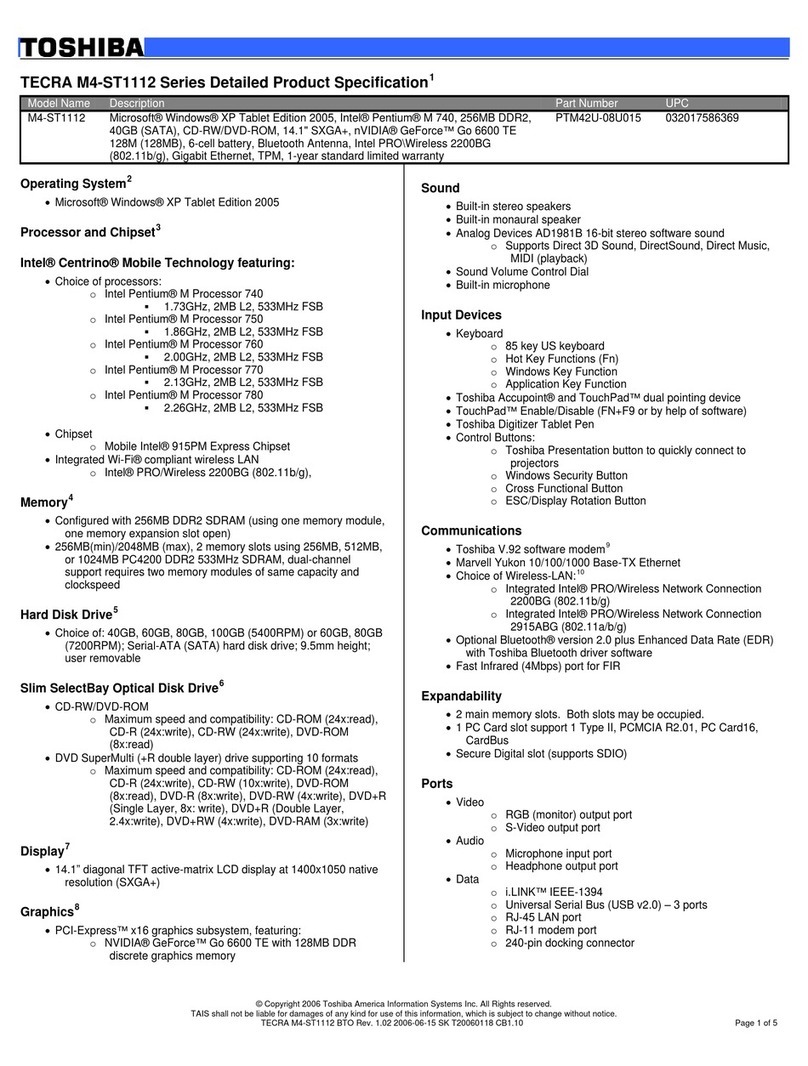 Toshiba M4-ST1112 Specifications