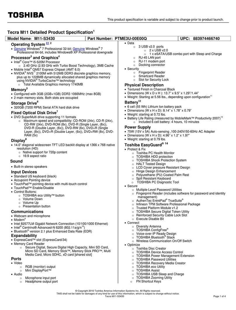 Toshiba M11-S3430 Specifications