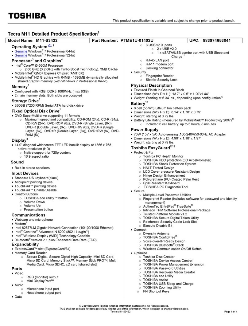 Toshiba M11-S3422 User manual