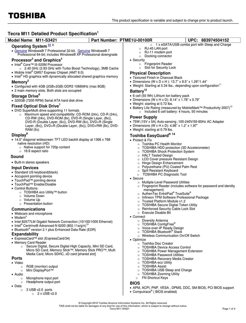 Toshiba M11-S3421 User manual Toshiba M11-S3421 User manual