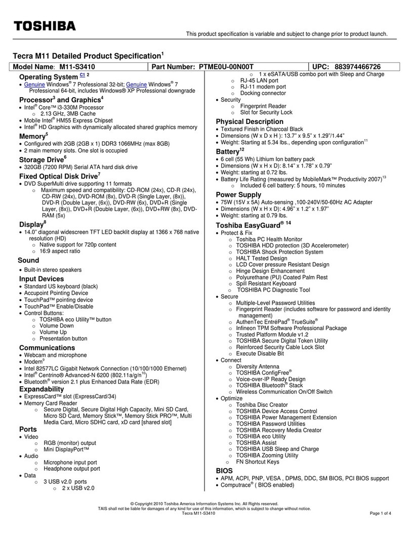 Toshiba M11-S3410 Specifications