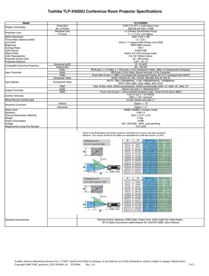 Toshiba TLP-X4500U Specifications