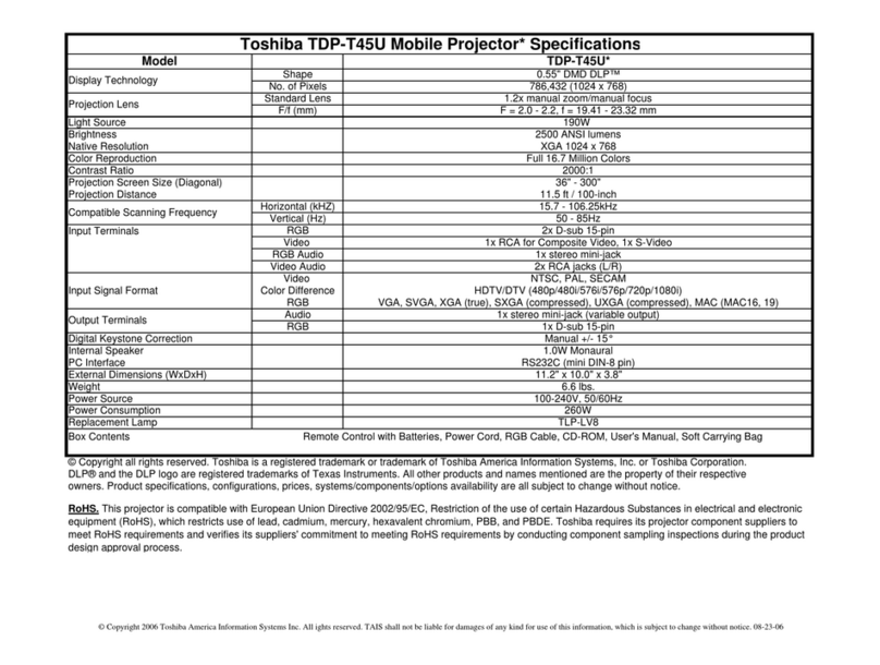 Toshiba TDP-T45U - XGA DLP Projector User manual