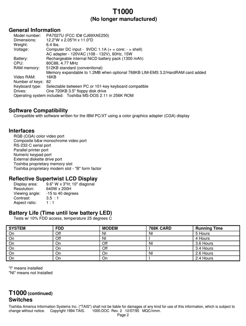 Toshiba T-Series T1000 User manual
