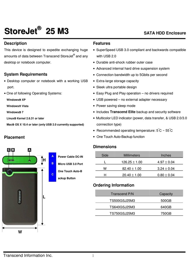 Transcend StoreJet 25M3 Specifications